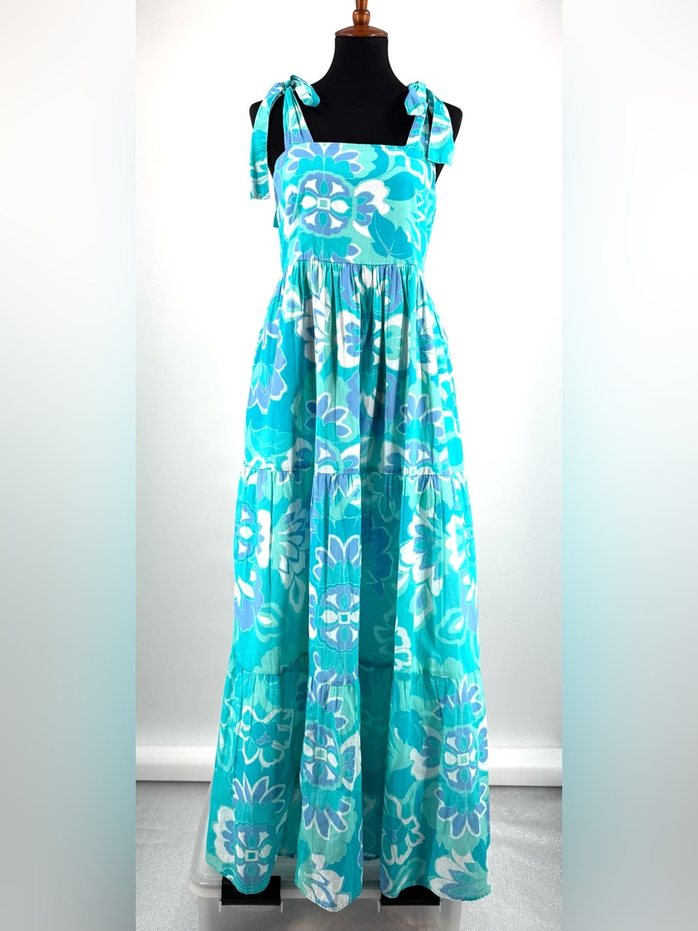 Jude Connally Rose Dress in Blooming Tile Aqua Floral Print Maxi Size M NWT